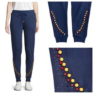 Hemant & Nandita embellished stones gems navy blue joggers pants small